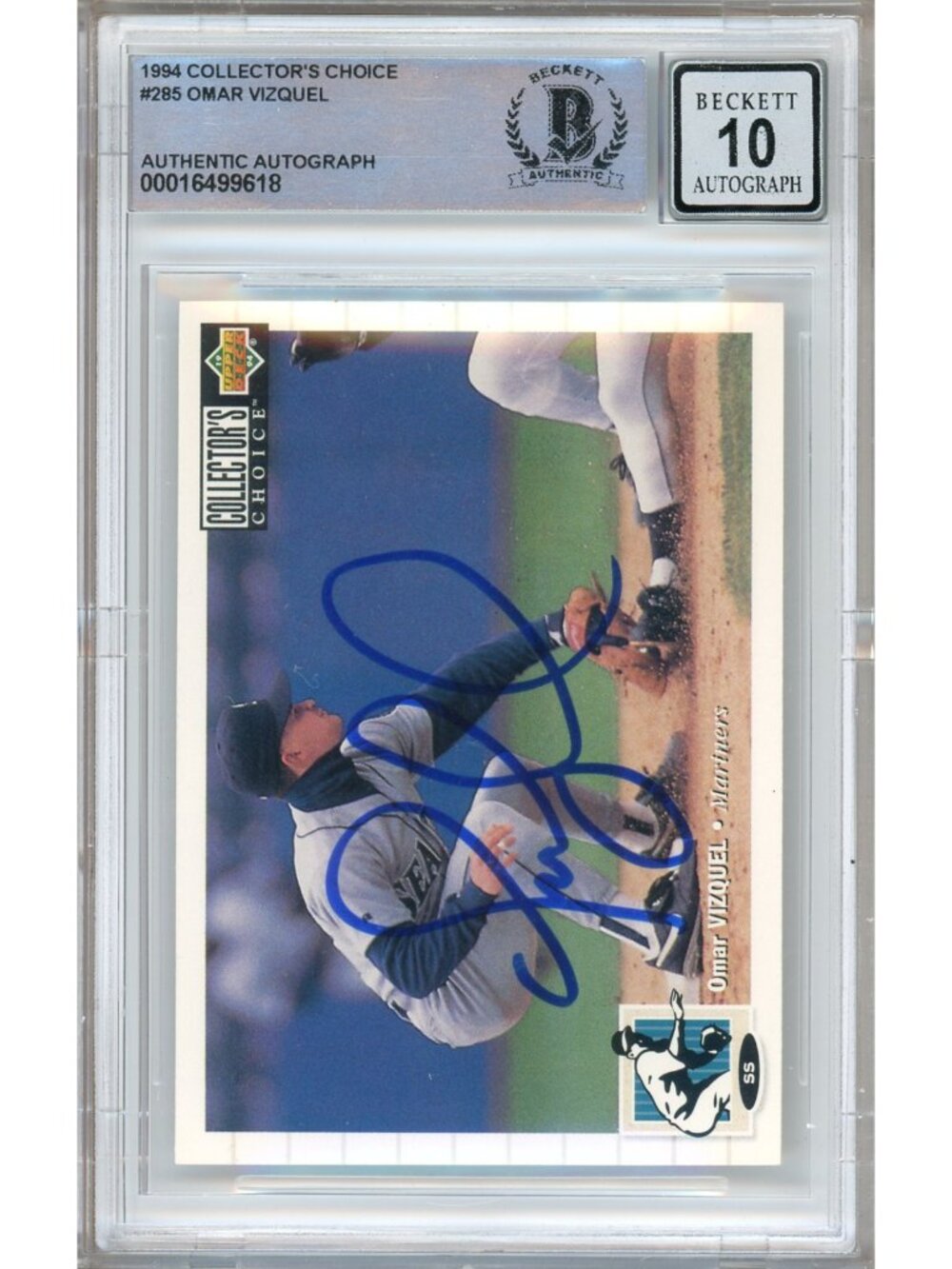 Omar Vizquel Signed 1994 UD Collectors Choice #285 Mariners BAS Slab BGS Auto 10